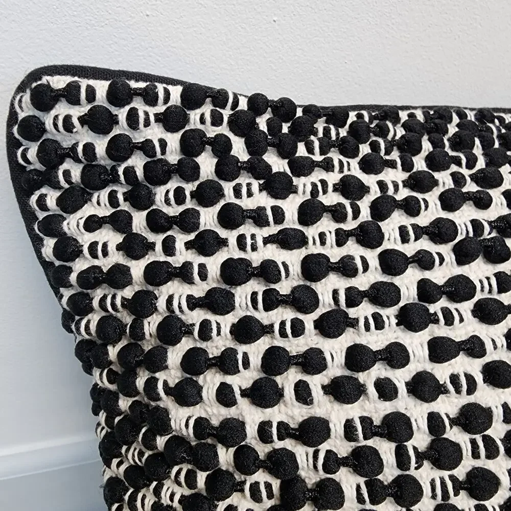 Magnolia Home Ruth Throw Pillow Black White Slub Crochet Bobble Knit 19x19 $70